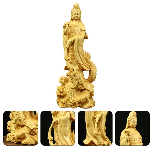 Wooden Guanyin Zen Garden Buddha Statue Goddess Decor Chinese