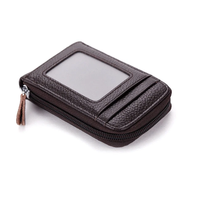 Genuine Leather Men Wallet Credit Card Holder RFID Blocking Zipper Pocket Thin 3