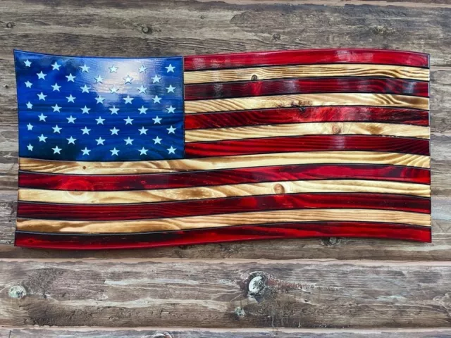 Ondulado Rústico de Madera Bandera Americana, Carbonizado Patriótico Regalo