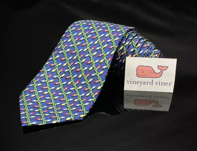 Vineyard Vines boys light blue Christmas holiday lights tie 100% silk