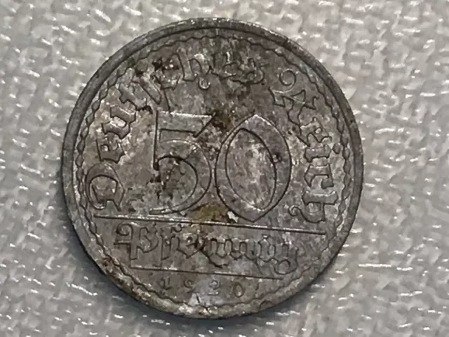 50 Pfennig Deutsches Reich 1920 (A) Aluminium Coin Münze Sich Regen Bringt Segen