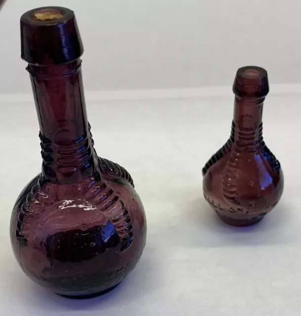 2 Collectible Vintage Purple Amethyst Ball & Claw Bitters Bottles 3.5” & 2”