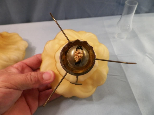 Fenton Satin Honey Amber Overlay Cased Glass Plume Mini Miniature Oil Lamp 7