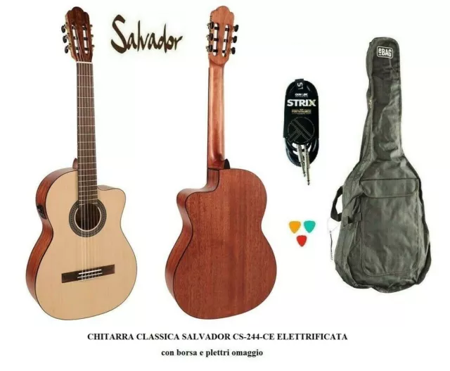 SALVADOR CS244 CE CHITARRA CLASSICA ELETTRIFICATA 4/4 accordatore + borsa +cavo