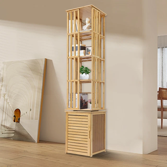 6-TIER ROTATING BAMBOO Bookshelf Storage Display Rack Organizer Corner ...