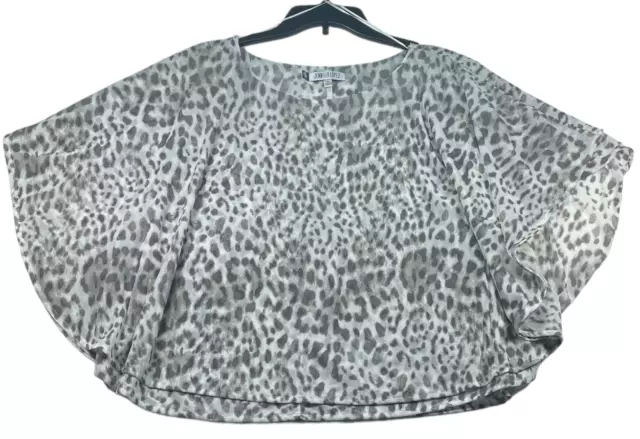 Jennifer Lopez Blouse Womens size Small Gray Cheetah Print Poncho Sleeves Tunic