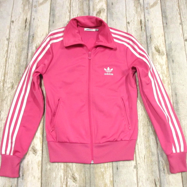 Adidas Track Jacket Girls Small Pink Logo Three Stripe Originals