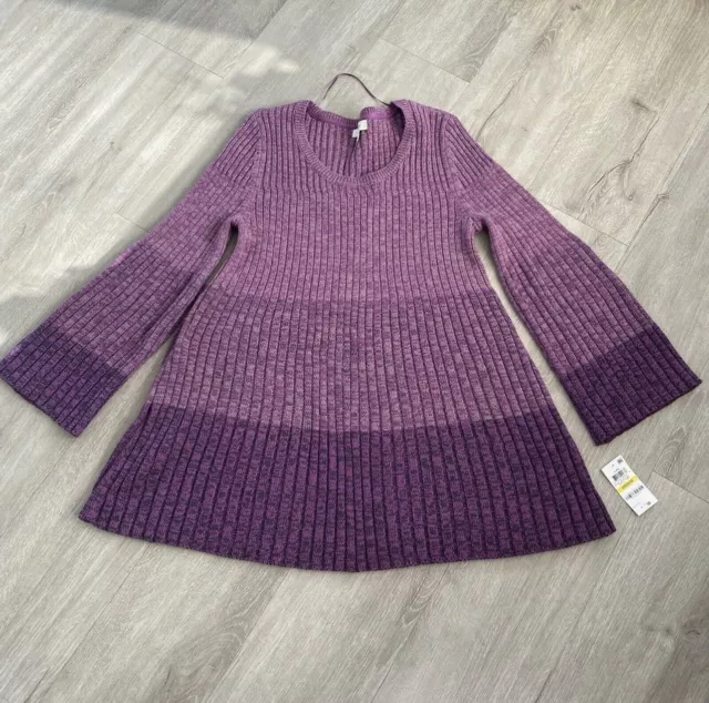 NWT Style & Co Ribbed Knit Colorblock Purple Bell Sleeve Sweater M