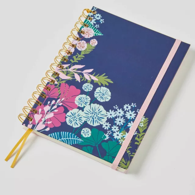 FLORAL SPIRAL NOTEBOOK Gratitude Journal recipes diary Notes page Navy blue pink