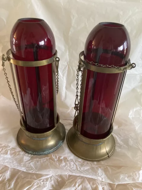 Antique Pair Of Sanctuary Lamps Or Votives