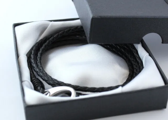 Mens Black Leather Wrap Bracelet Engraved  Personalised Free