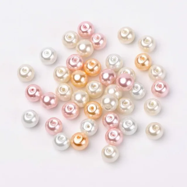 100 Glass Pearl Beads 8mm Mix Pearlized Glass Mixed Colour Jewellery Craft Beads