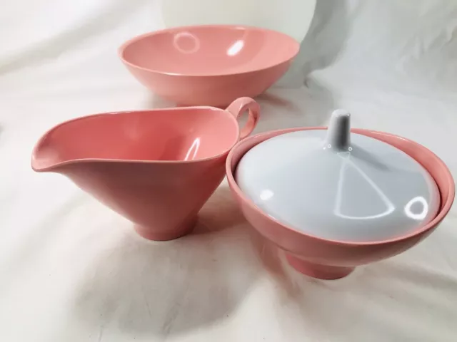 Vintage Boontonware Melmac Killarney Rose Pink Serving Platter Sugar Cream Bowl. 2