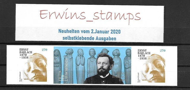 Bund 2.Januar 2020 Mi.-Nr.: 3521 Barlach mit Zierfeld selbstklebend postfrisch