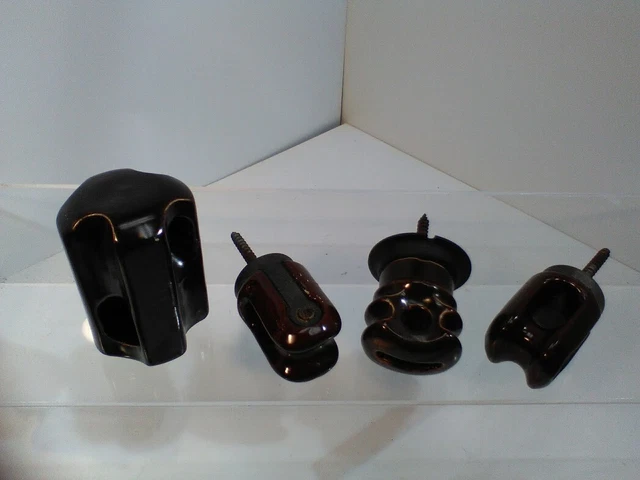 Vintage Lot Of 4 Brown Ceramic Porcelain Glazed Electric Power Line Insulators