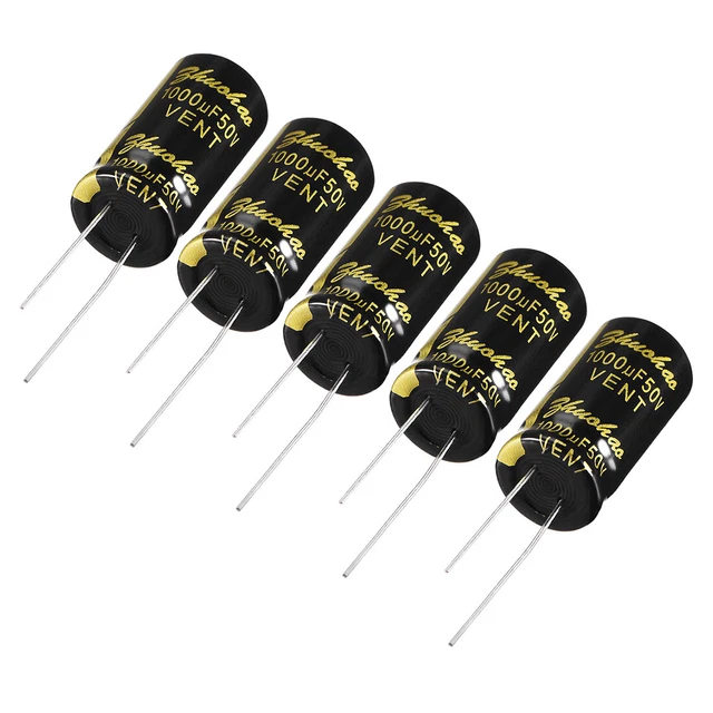 Radial Condensateur électrolytique 1000uF 50V 105°C Vie 2000H 13x25mm Noir 5pc