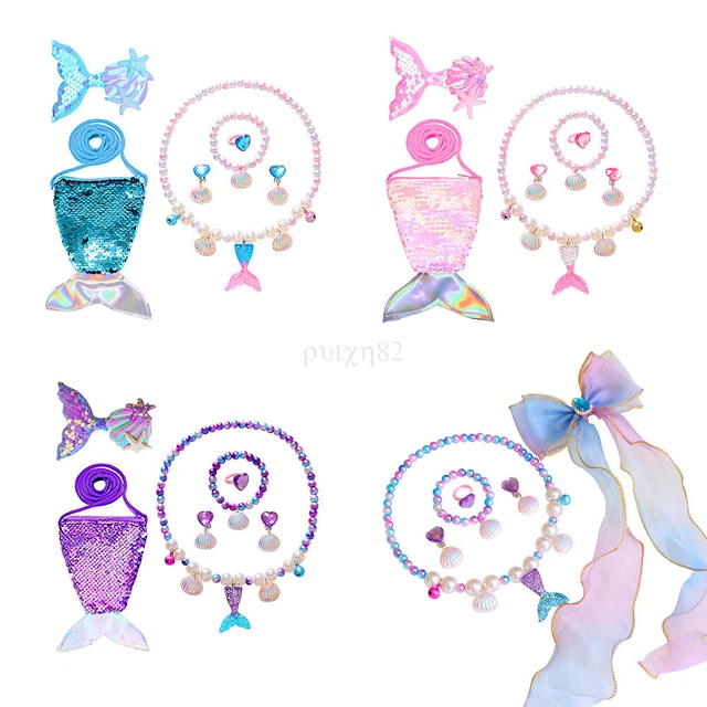 AU STORE Kids Girls Mermaid Tail Necklace Bracelet Set Birthday Jewellery Gift