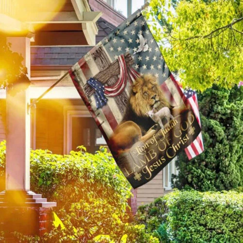 Lion Of Judah Lamb I Believe In God Hope Faith Cross Christians Holy  HOUSE FLAG