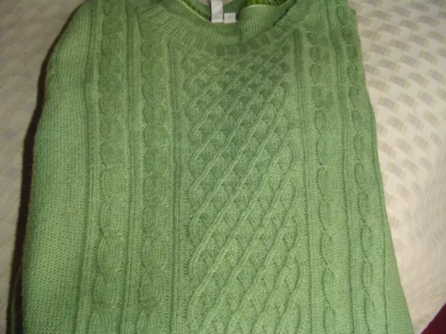 Blanc pull long/robe câble vert tricoté 8