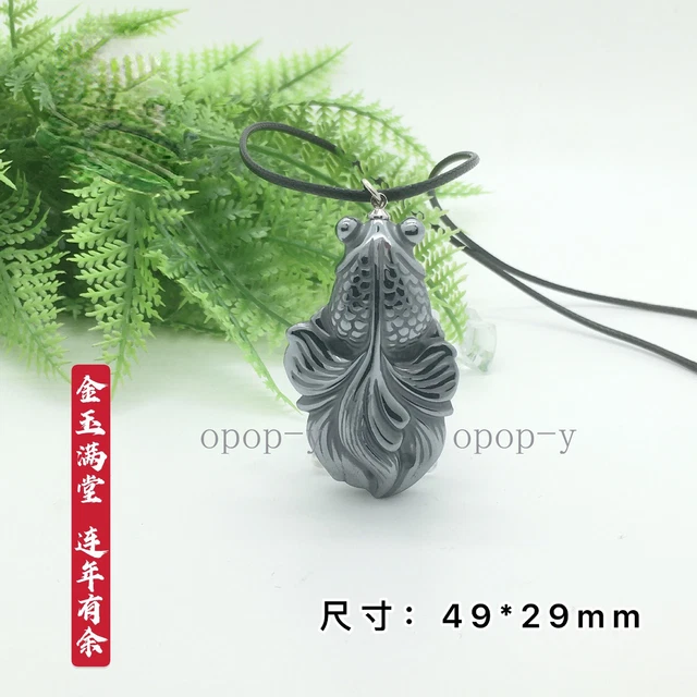 Natural Terahertz Wave Gemstone Goldfish Carved Pendant Necklace Healing AAA