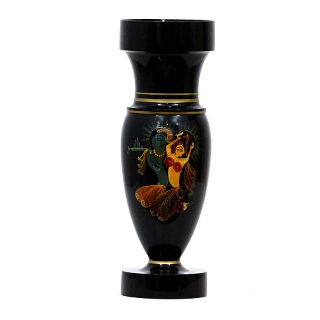 Peint à la Main en Bois Vase en Noir Figurine Et Utilité Article 22.9cm
