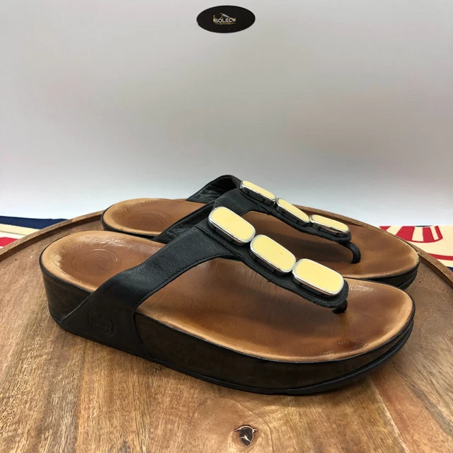 Fitflop Womens Sandals Shoe Pietra II Size 8 M Black Leather Thong Flip Flops