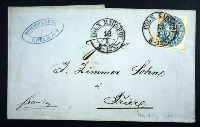 1861 Preußen; 2 Sgr. Einzelfrankatur K2 "CÖLN BAHNHOF 13/1" (1864), MiNr. 17b