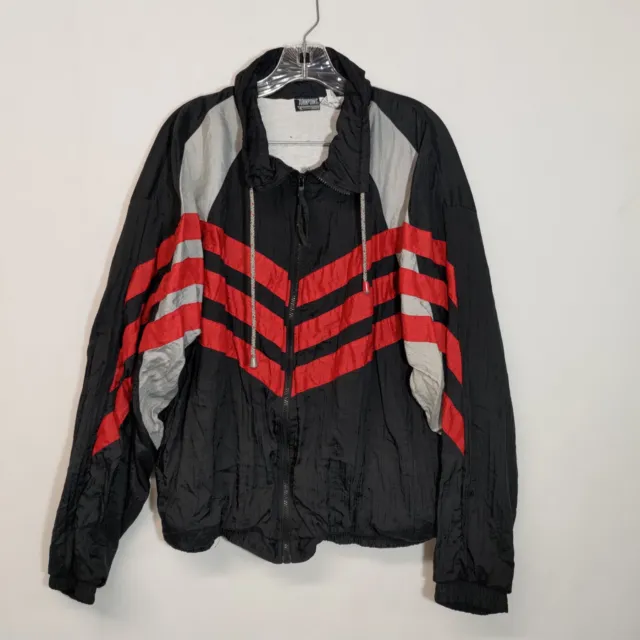 TurnPoint Mens Windbreaker Jacket Size XL Vintage 90s Black Red Color Block EUC