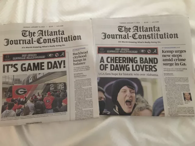 AJC newspaper UGA georgia bulldogs lot 2 national champions 1/10/22 rare