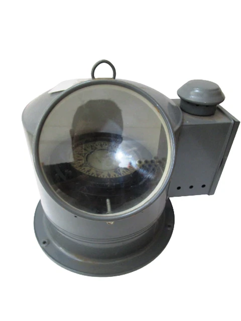 Boussole Ancienne De Marine Sur Cardan (binnacle) Avec Lampe à Huile - Réplique Laiton Et Verre - Décoration Marine