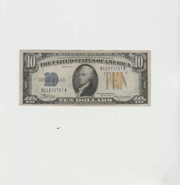 $10 1934 A (( NORTH AFRICA )) Silver Certificate  Lightly circulated