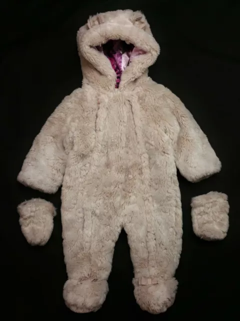 Baby GIRLS TED BAKER TALINA Faux Fur Teddybear Snowsuit Pramsuit 6-9 Months VGC