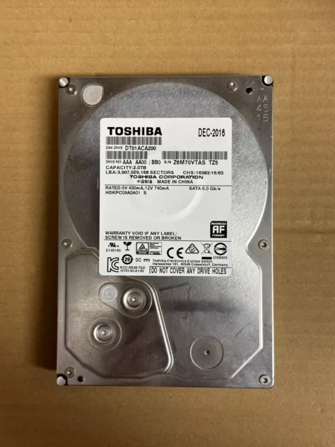 Toshiba 2Tb 7.2K 6G Sata Iii 3.5 Inch Hdd Hard Drive