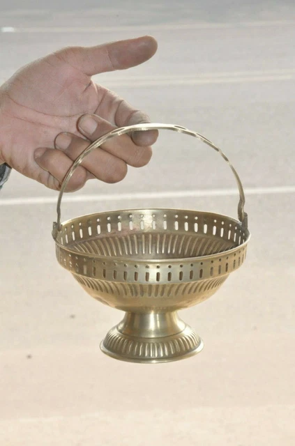 Old Brass Handcrafted Jali Cut Work Fine Flower Basket