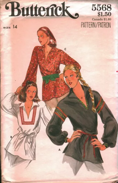 5568 Vintage Butterick SEWING Pattern Misses Loose Fitting Top Blouse 1970 UNCUT