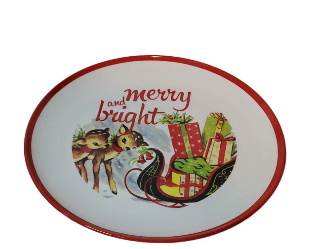Pottery Barn Kids Christmas Melamine Plate Reindeer Sleigh Merry & Bright 9 inch