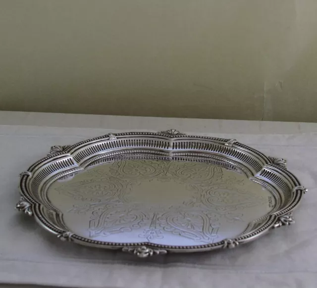 Sterling Silver Round Shaped Salver, Chased & Pierced Border 2