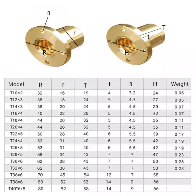 Dado di bloccaggio flangia rotonda ottone T8-T40 passo 1 mm-8 mm vite piombo tipo T ottone massiccio 2