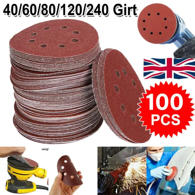 100Pcs 5 Inch 125Mm Sanding Discs 40 60 80 120 240 Grit Orbital Sander Pads Set