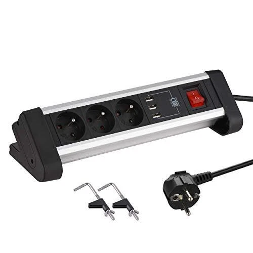 Electraline 35439 Bloc Multiprise de bureau encastrable 3 Prises + 3USB 3.4A ...