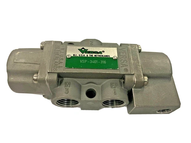 Versa VSP-3401-316 3/2-Way 3/8" Stainless Steel Air-Pilot Pneumatic Dir. Valve