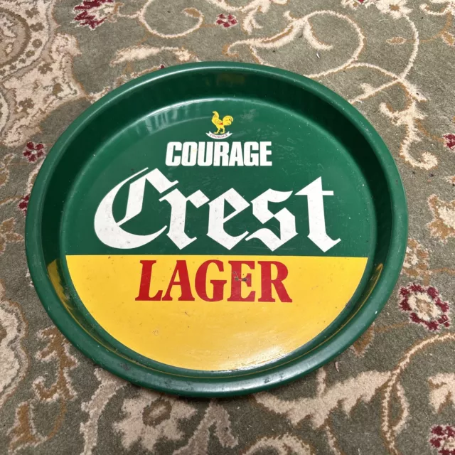 Original Courage Crest Lager Beer Vintage Metal 13” Beer Tray Barkeeper Vintage