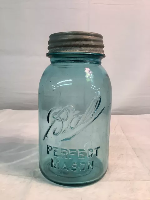 VINTAGE  Blue Ball Perfect Mason Quart Jar Number 13 WITH ZINC LID