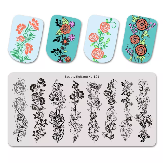 Plantillas de sello de uñas arte de uñas plantilla de estampado placa hágalo usted mismo diseño floresJY
