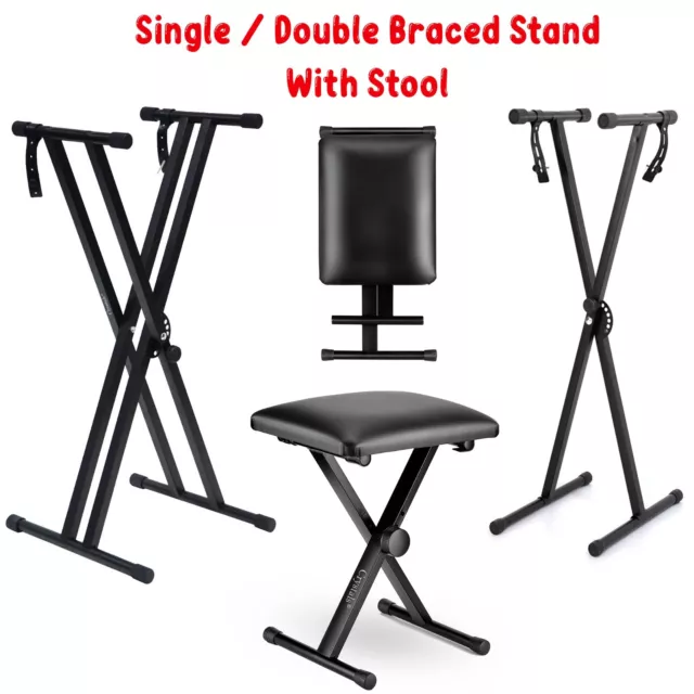 Adjustable Foldable Piano Stool Keyboard Bench Padded Seat And Keyboard Stand