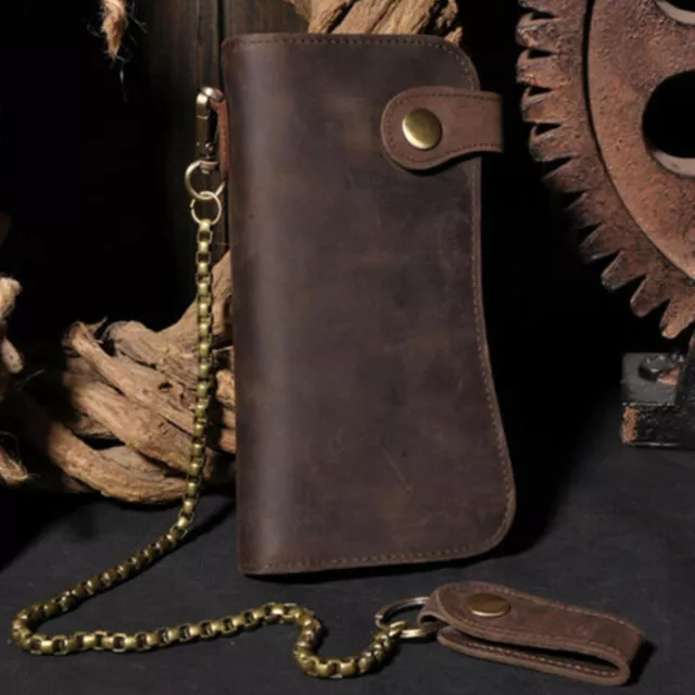 Men's Leather Credit ID Cards Holder Long Chain Wallet Biker Trucker Heavy Thick