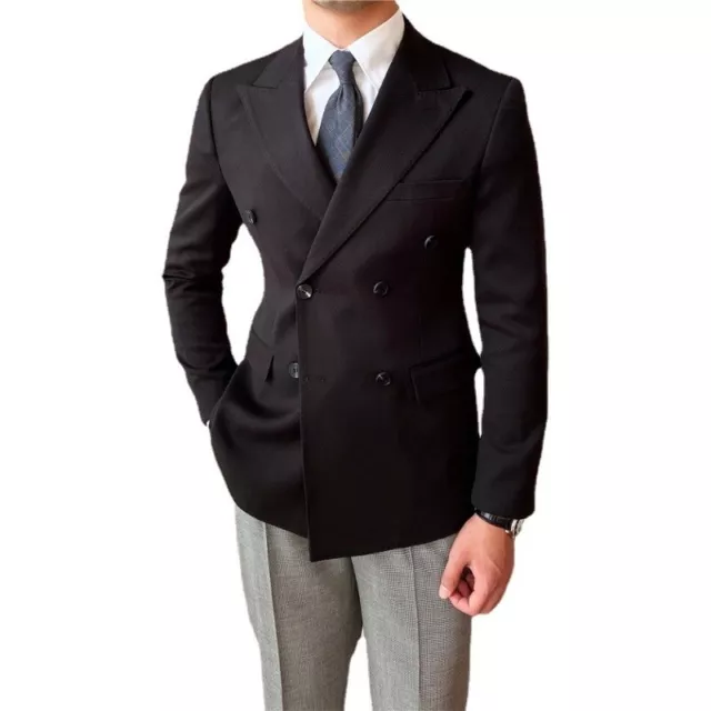 Uomo Abito Giacca Business Formale Doppio Petto Bavero Cappotto Matrimonio
