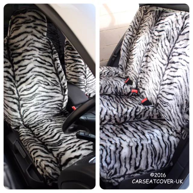 Grey Tiger Luxury Faux Fur Furry Car Seat Covers - Full Set - Universal Fit