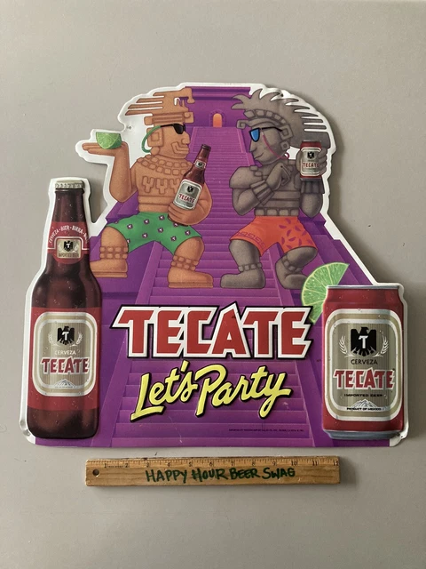 Tecate “Lets Party” Aztec Mayan Metal Beer Bar Tin Tacker Sign Lot Man Cave