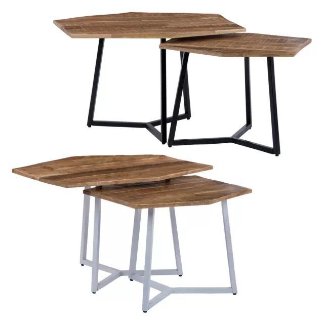 Set de tables d'appoint gigognes cadre en bois métal noir/blanc naturel á choix